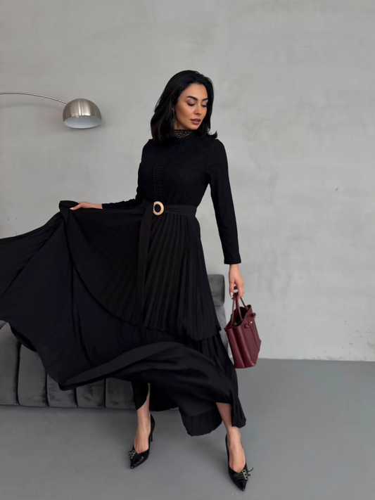 Robe Longue ceinturée et Plissée REF42025