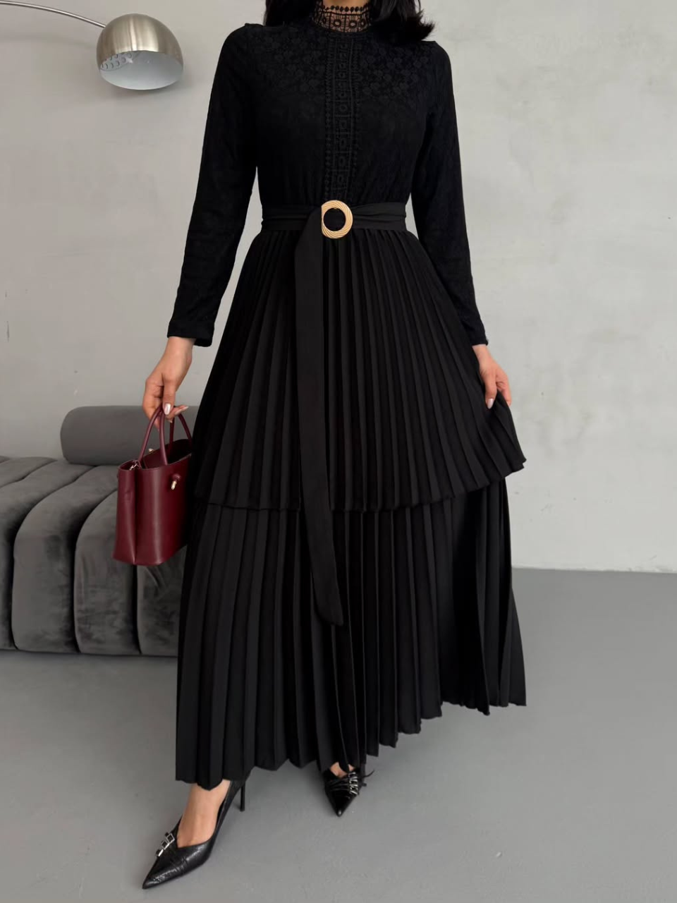 Robe Longue ceinturée et Plissée REF42025