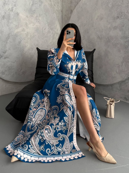 Robe longue à imprimé floral En Bleu REFSUM2025