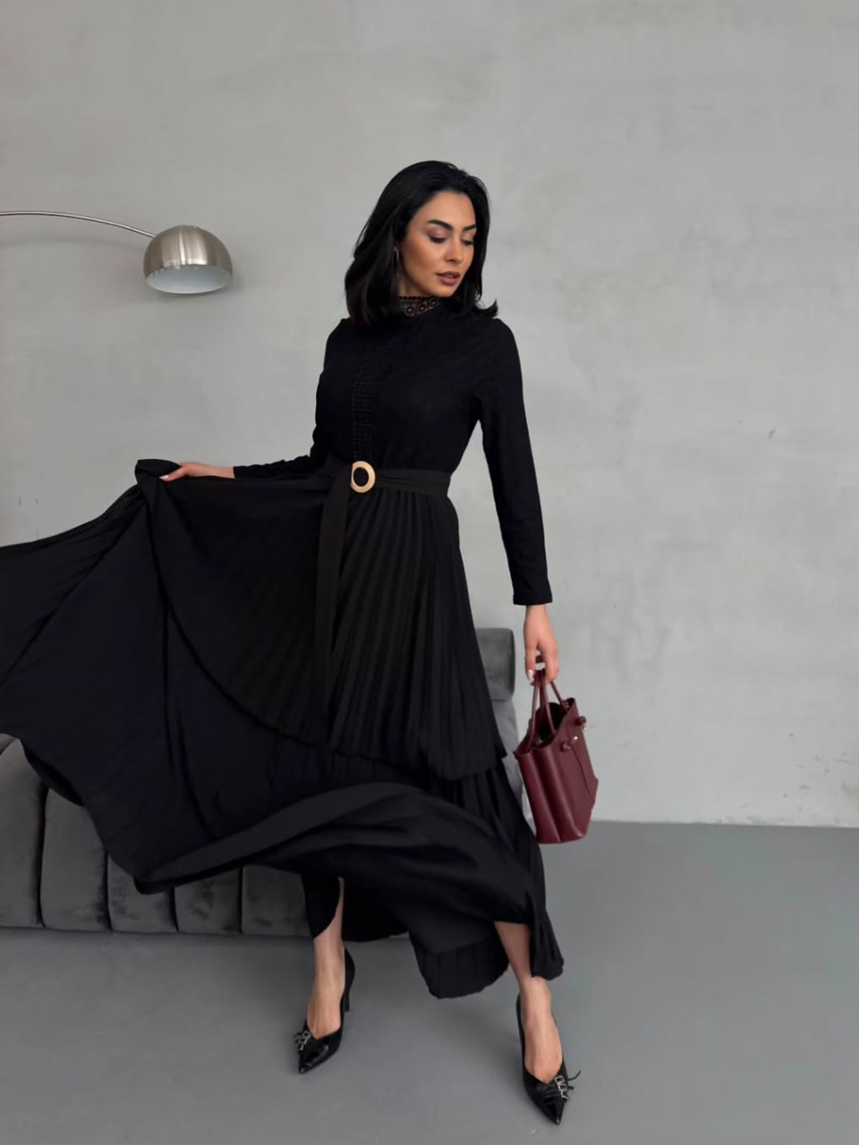 Robe Longue ceinturée et Plissée REF42025