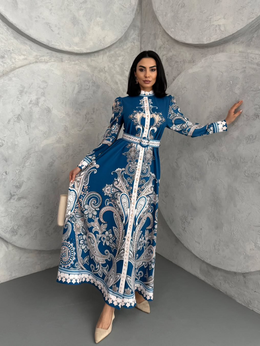 Robe longue à imprimé floral En Bleu REFSUM2025