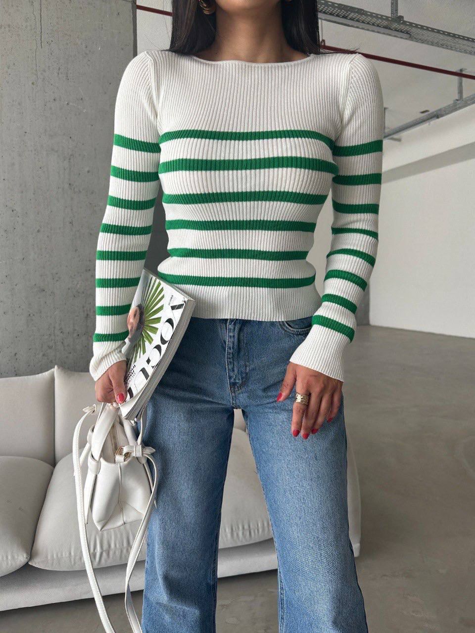 Pull Ajusté Rayé à col rond Taille Standard RéfSH10
