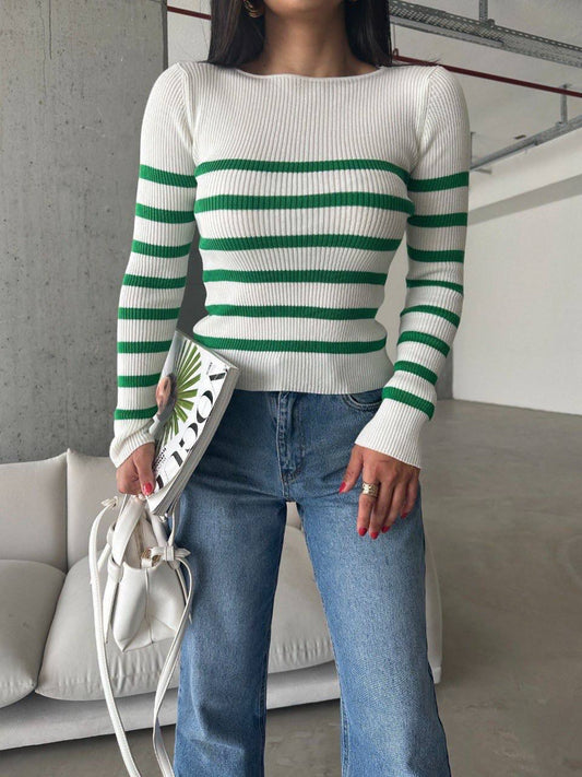 Pull Ajusté Rayé à col rond Taille Standard RéfSH10