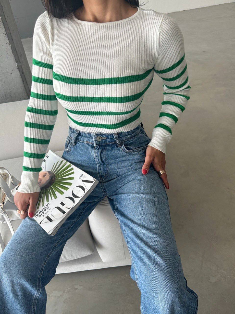 Pull Ajusté Rayé à col rond Taille Standard RéfSH10