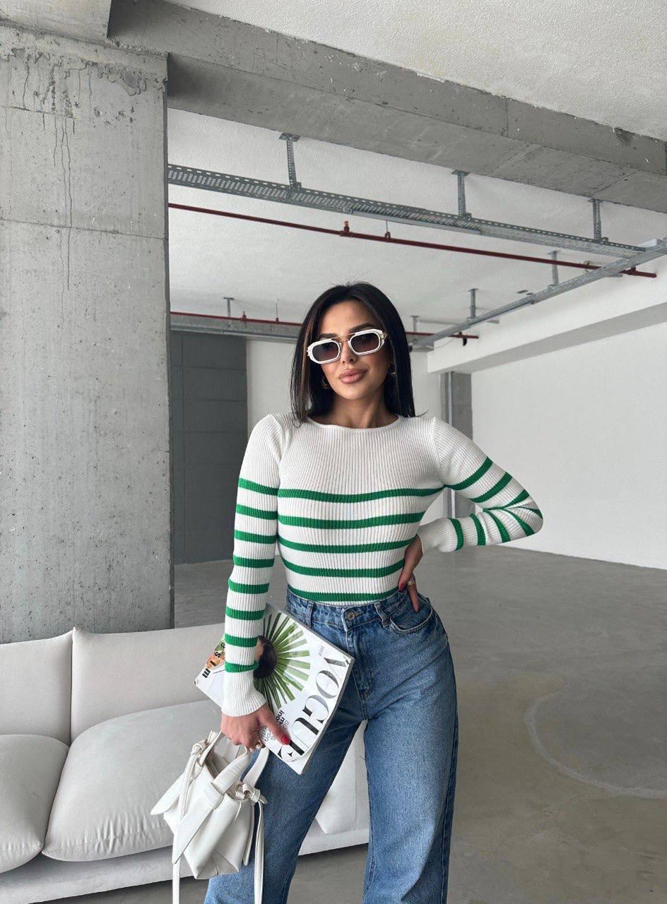 Pull Ajusté Rayé à col rond Taille Standard RéfSH10