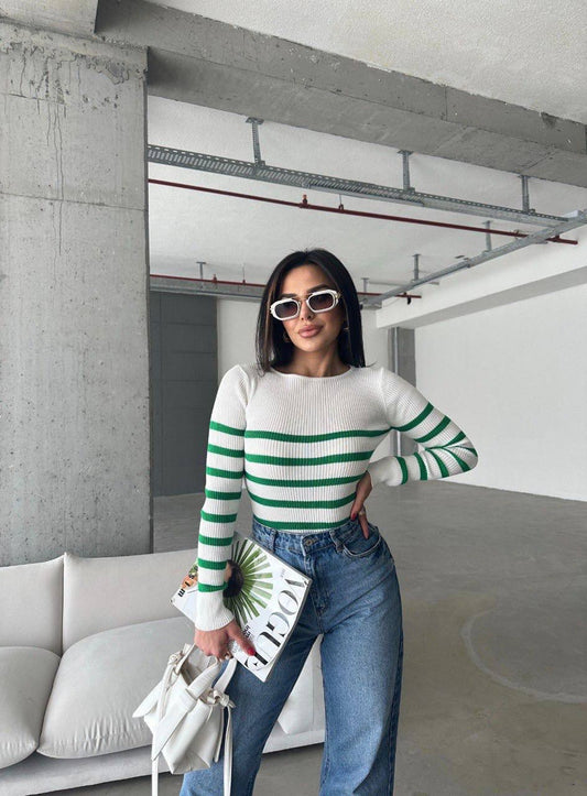 Pull Ajusté Rayé à col rond Taille Standard RéfSH10