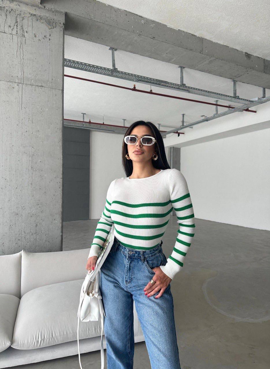 Pull Ajusté Rayé à col rond Taille Standard RéfSH10