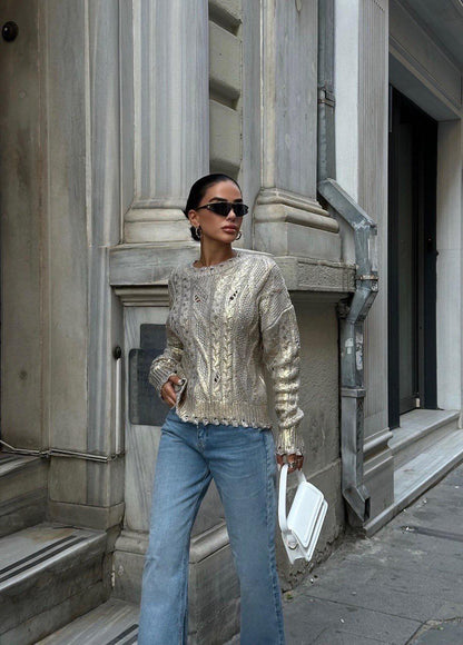 Sweater Tricot Doré Taille Standard Réf1273