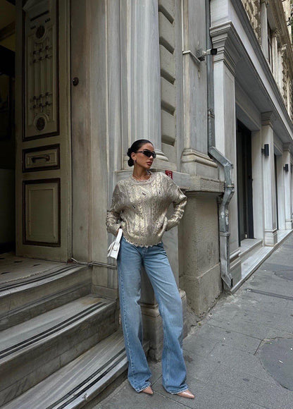 Sweater Tricot Doré Taille Standard Réf1273