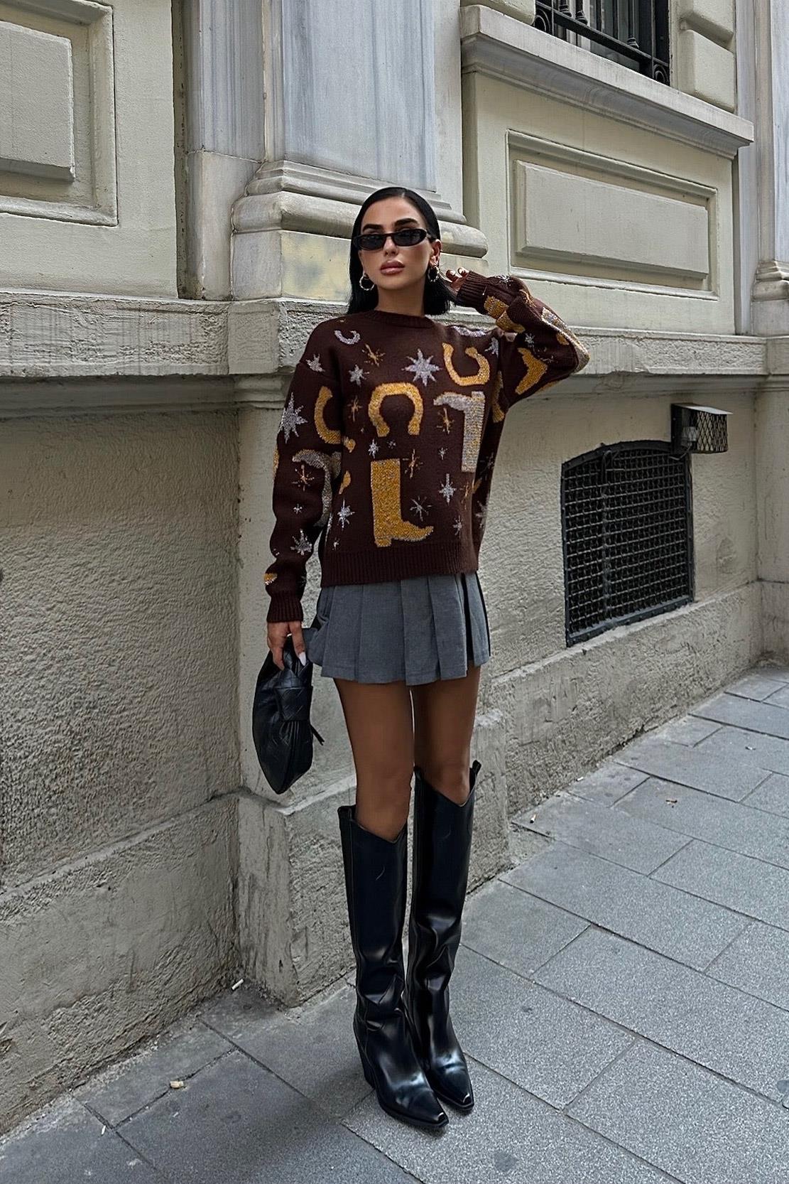 Pull régulier en Tricot à motifs Réf1260-23