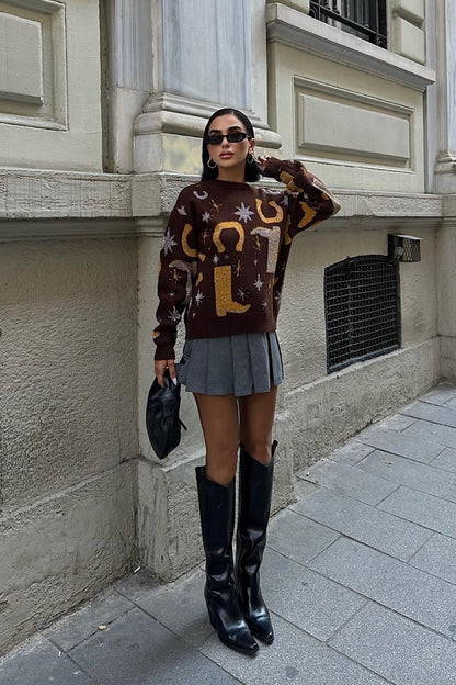 Pull régulier en Tricot à motifs Réf1260-23