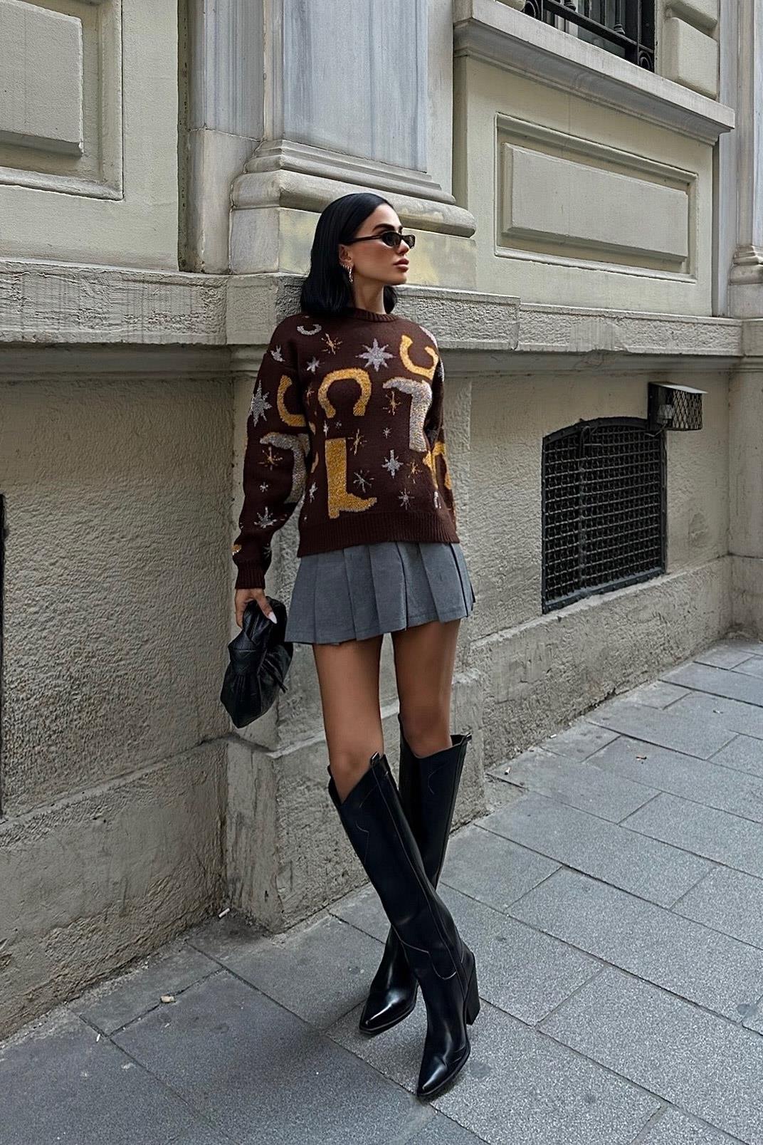 Pull régulier en Tricot à motifs Réf1260-23