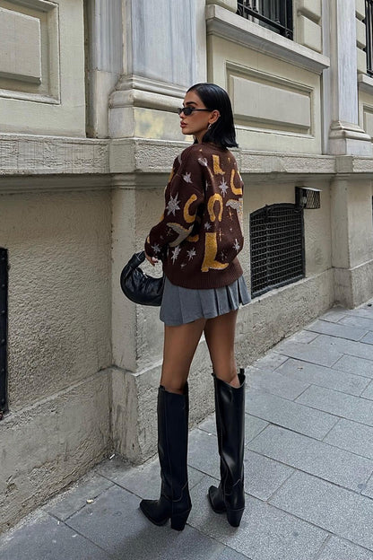 Pull régulier en Tricot à motifs Réf1260-23