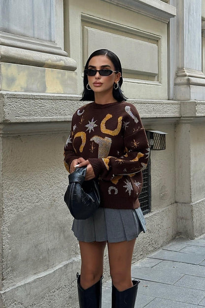 Pull régulier en Tricot à motifs Réf1260-23