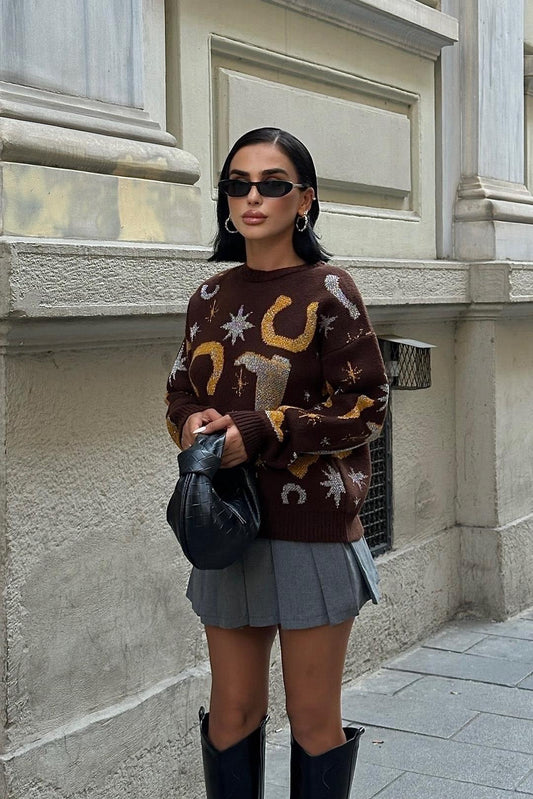 Pull régulier en Tricot à motifs Réf1260-23