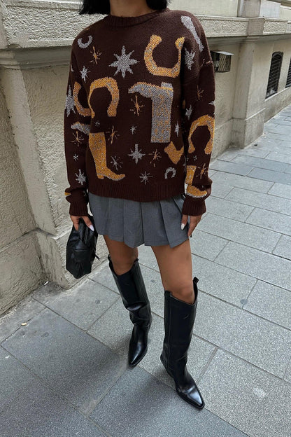 Pull régulier en Tricot à motifs Réf1260-23