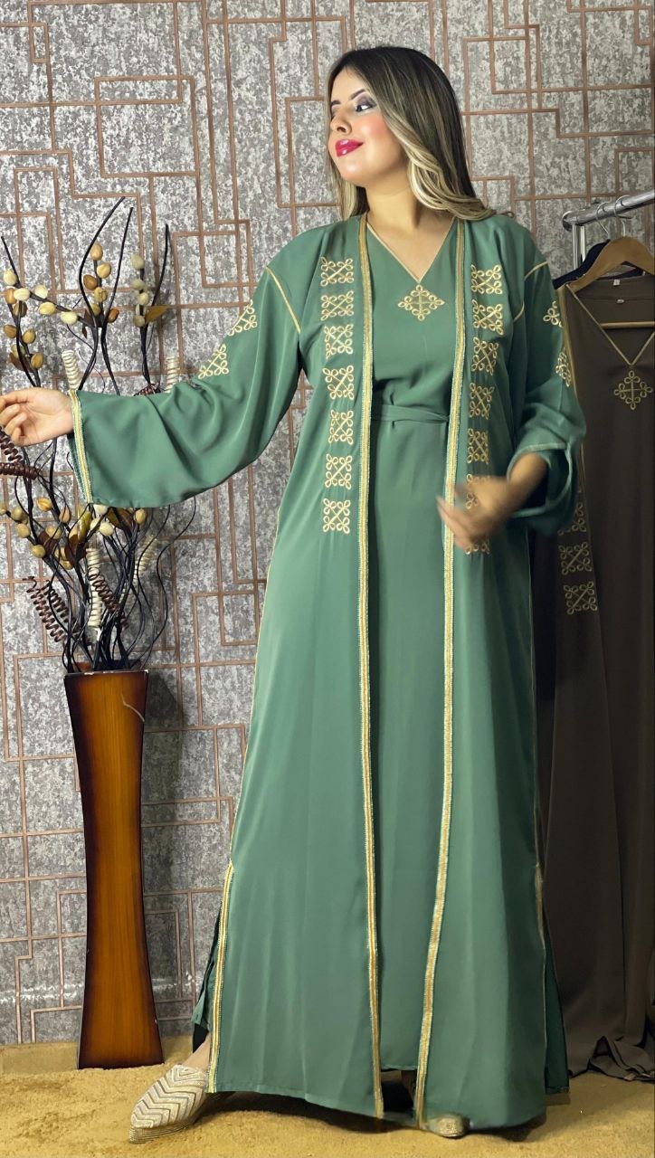 كيمونو بقطعتين مع بلغة فاسية مطروزة - TRENDIESTY