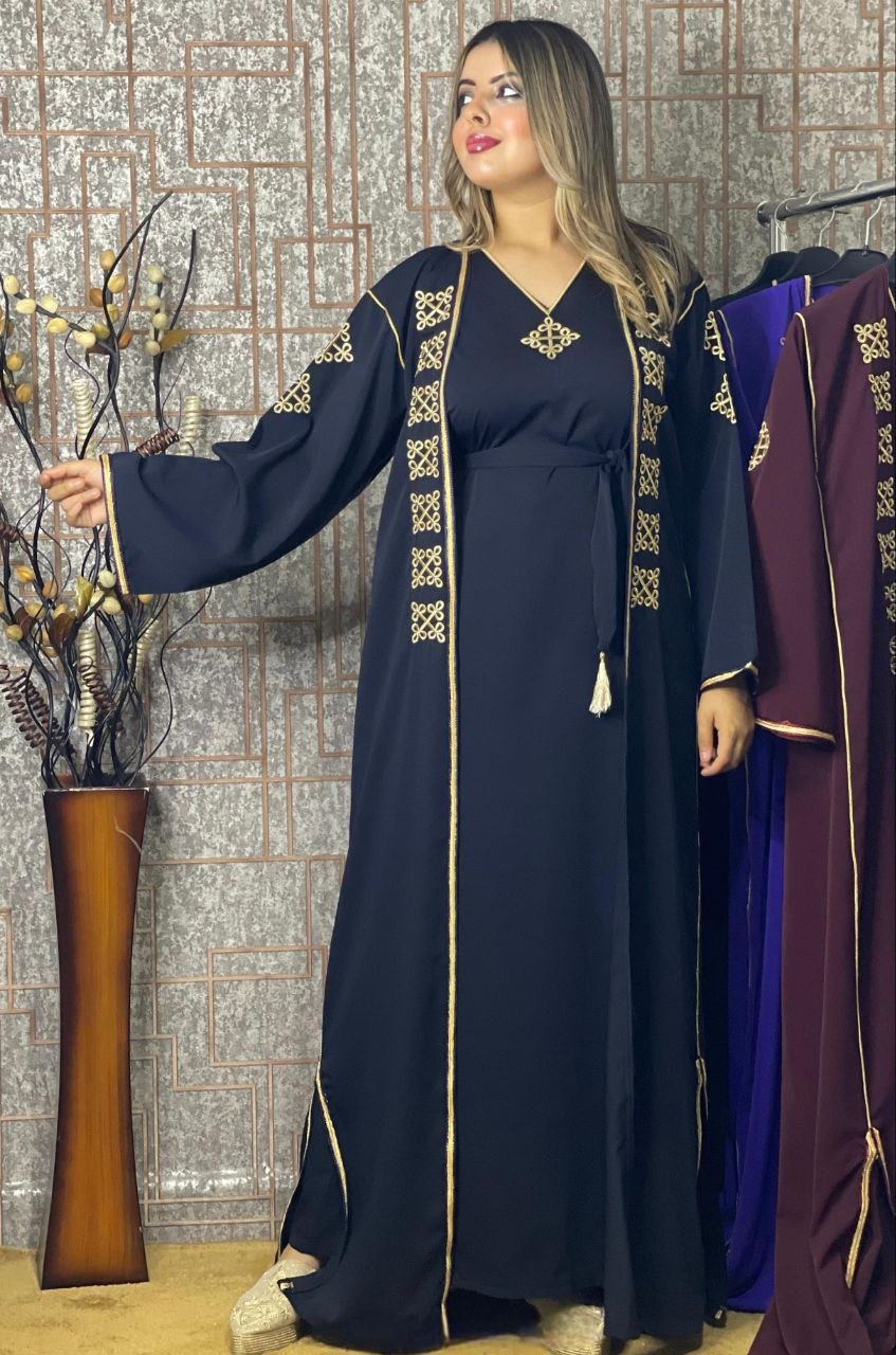 كيمونو بقطعتين مع بلغة فاسية مطروزة - TRENDIESTY