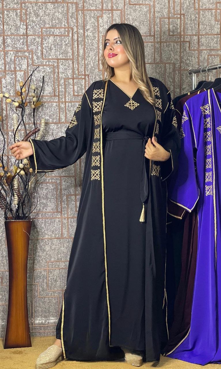 كيمونو بقطعتين مع بلغة فاسية مطروزة - TRENDIESTY