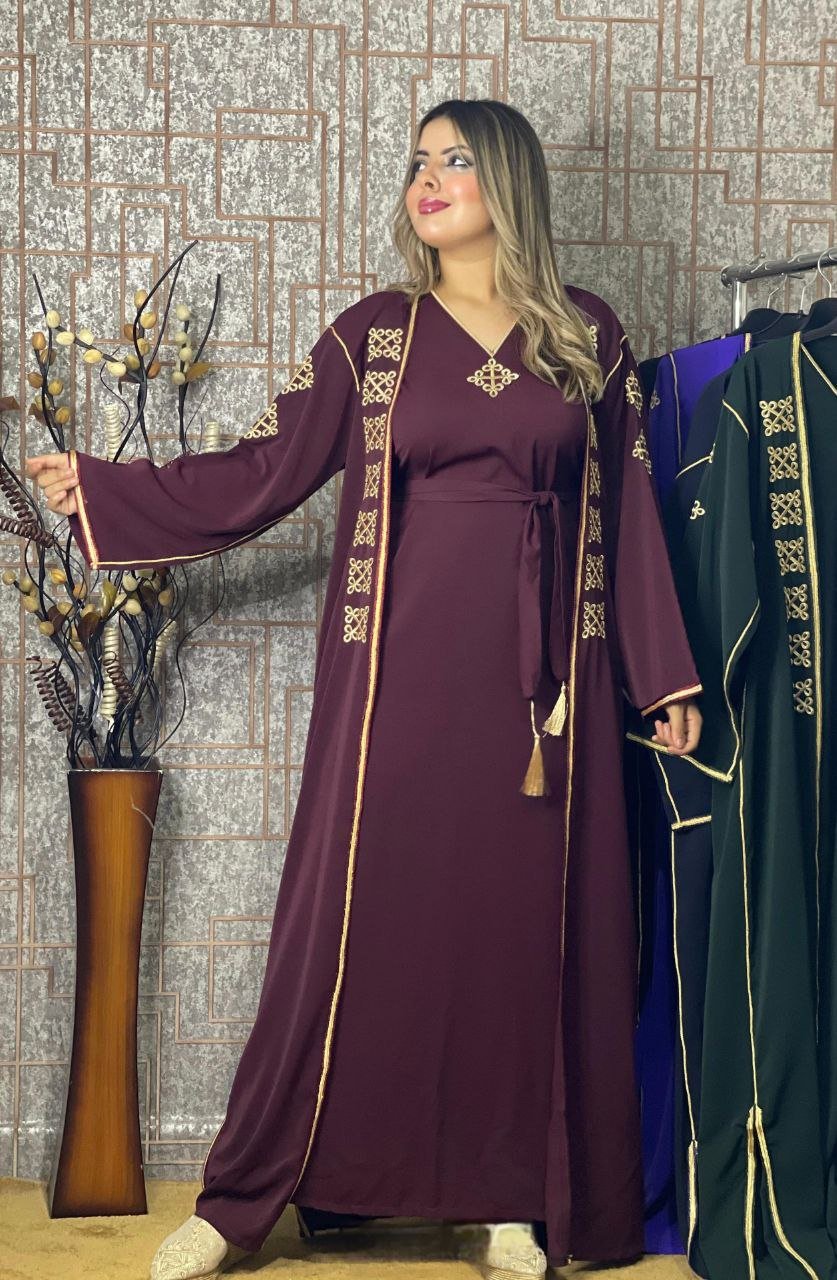 كيمونو بقطعتين مع بلغة فاسية مطروزة - TRENDIESTY