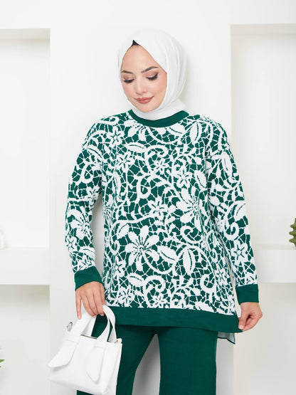 Ensemble 2 Pièces en Tricot Floral Taille Standard Réf12EFSUN