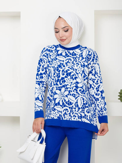 Ensemble 2 Pièces en Tricot Floral Taille Standard Réf12EFSUN