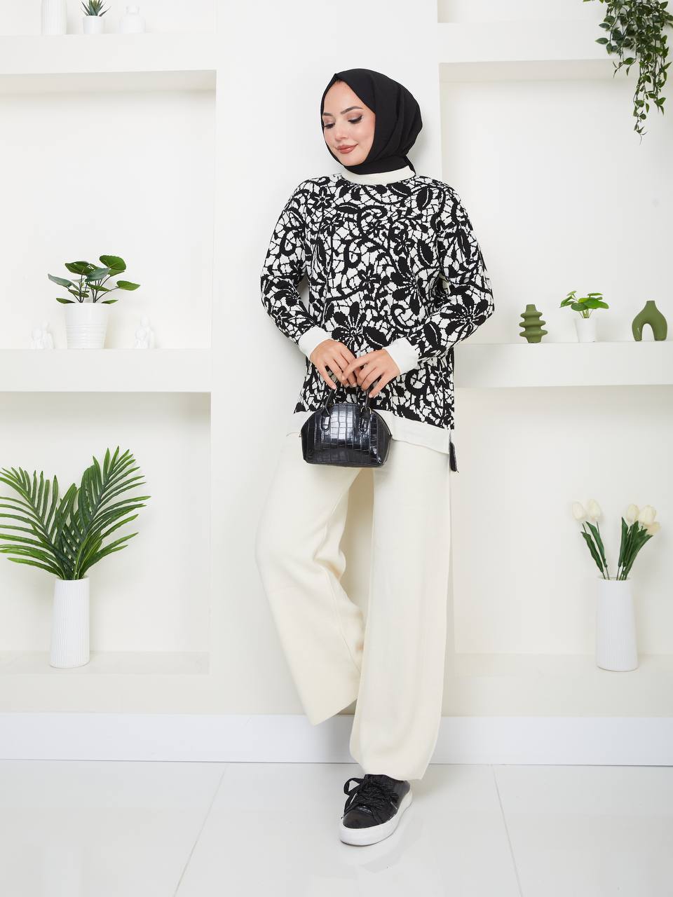 Ensemble 2 Pièces en Tricot Floral Taille Standard Réf12EFSUN