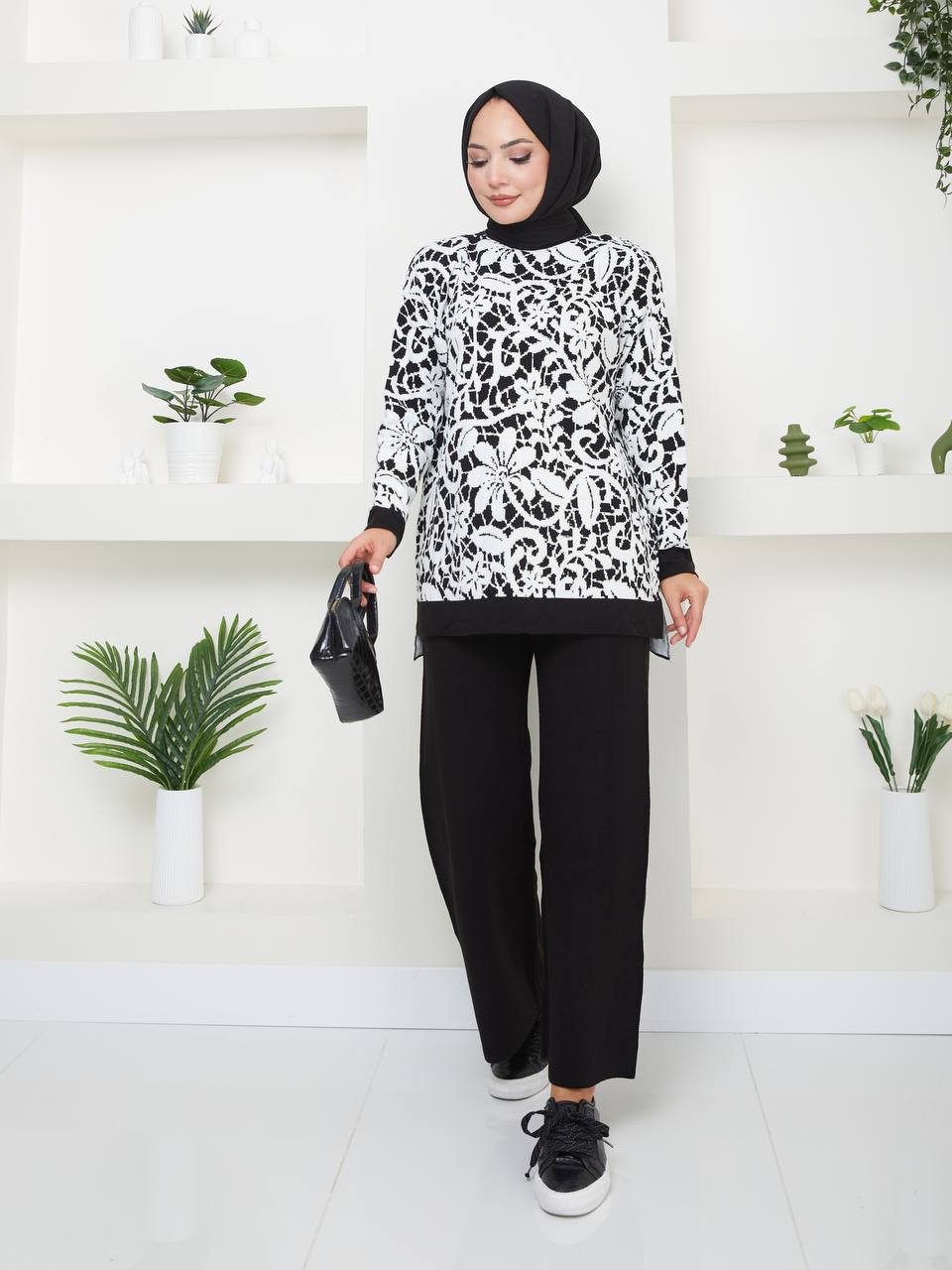 Ensemble 2 Pièces en Tricot Floral Taille Standard Réf12EFSUN