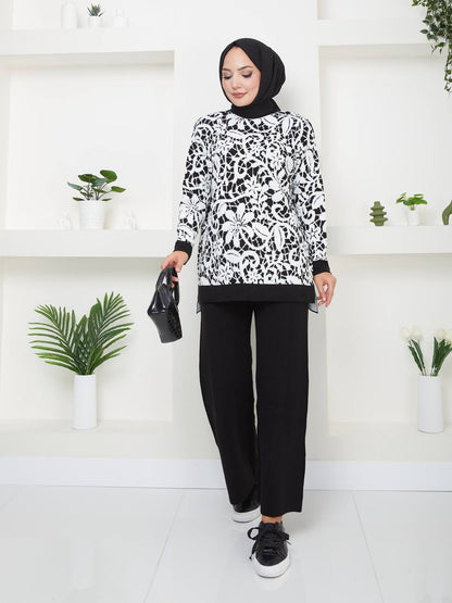 Ensemble 2 Pièces en Tricot Floral Taille Standard Réf12EFSUN