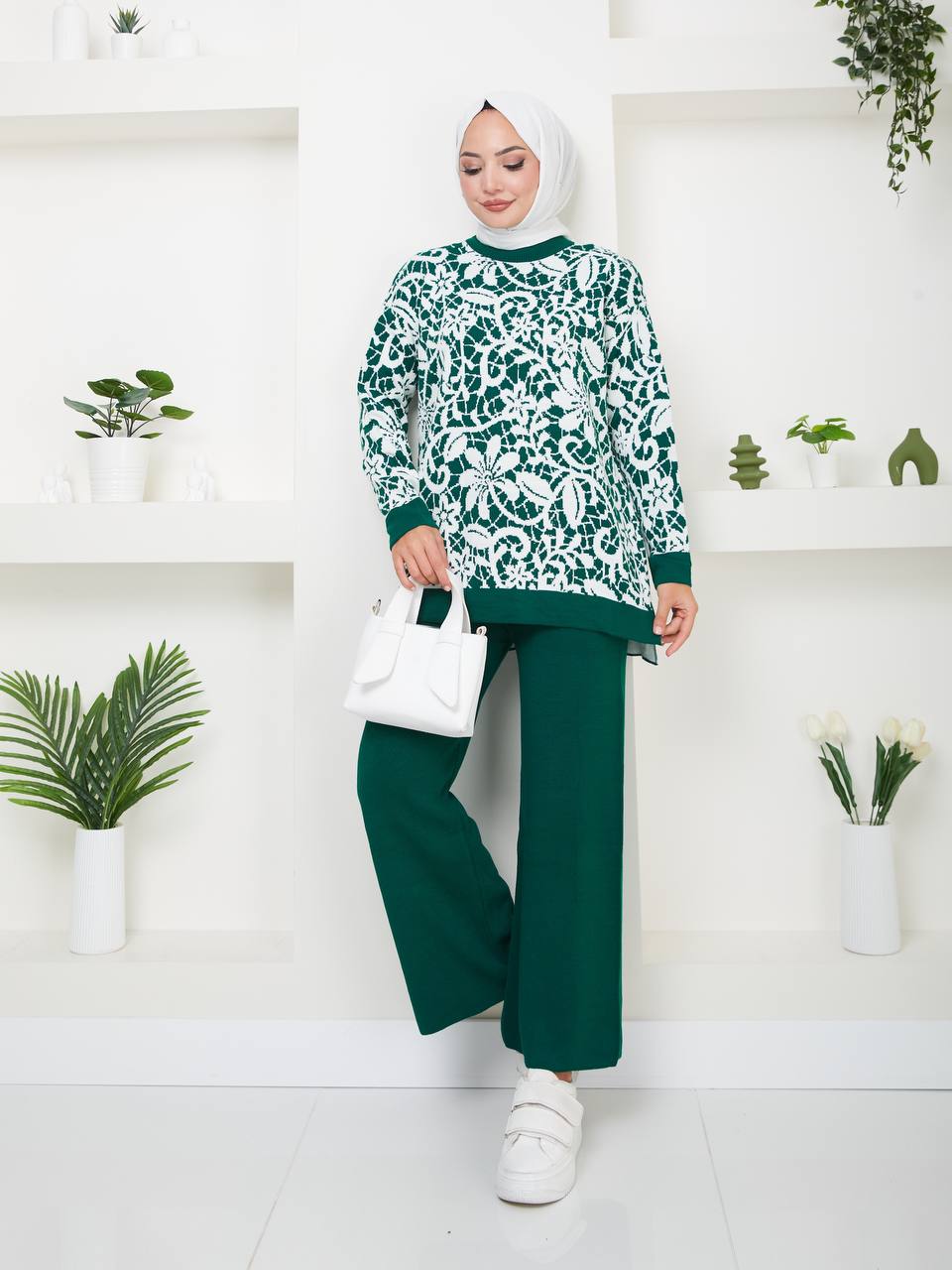 Ensemble 2 Pièces en Tricot Floral Taille Standard Réf12EFSUN