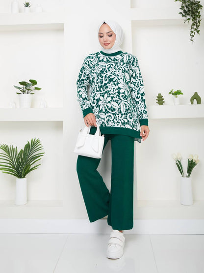 Ensemble 2 Pièces en Tricot Floral Taille Standard Réf12EFSUN