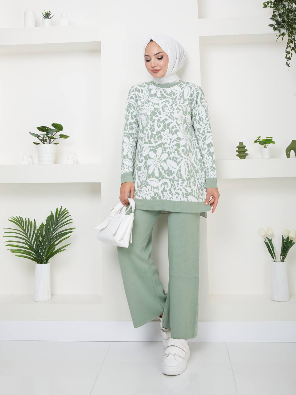 Ensemble 2 Pièces en Tricot Floral Taille Standard Réf12EFSUN